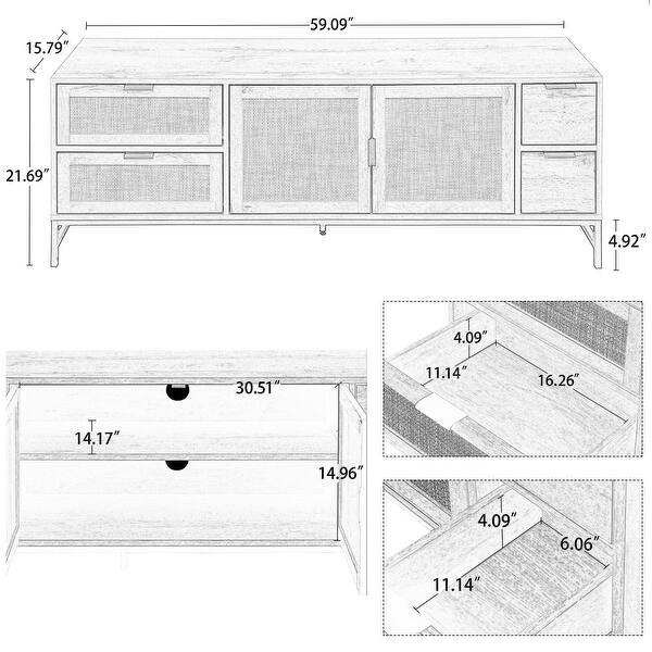 Elegant Rattan TV Stand for TVs up to 65", Boho Style Media Console
